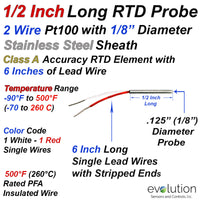 1/2 Inch Long 2 Wire Pt100 RTD Probe with 1/8