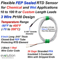 Flexible FEP Sealed 3 Wire RTD Sensor for Wet and Chemical Applications