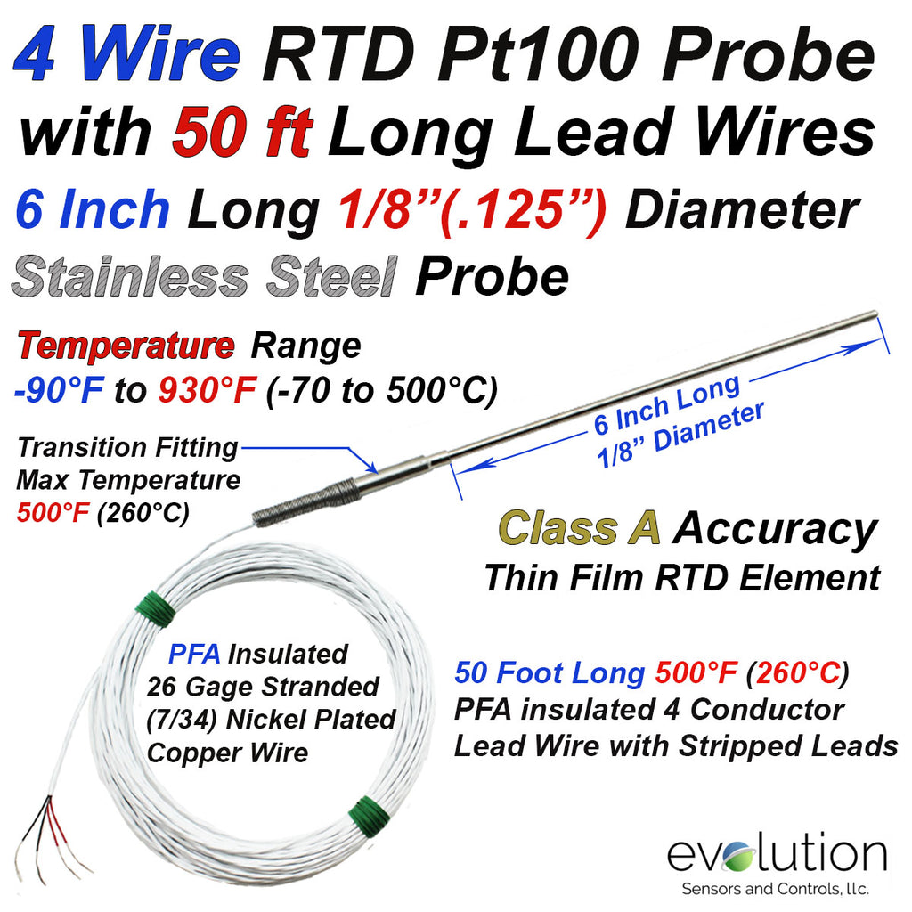 4 Wire High Temperature RTD Probe with Transition to Lead Wire