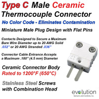 Type C Miniature Male Ceramic Thermocouple Connector - High Vacuum Design