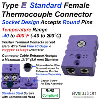 Standard Thermocouple Connectors, Standard Female, Type E