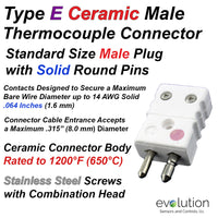 Type E Standard Size Round Solid Pin Ceramic Thermocouple Connector