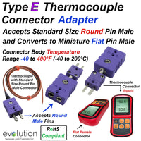 Type E Thermocouple Connector Adapter - Standard Female to Miniature Male