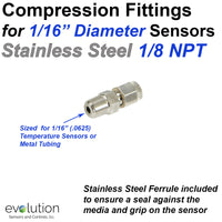 1/8 NPT Stainless Steel Compression Fitting for 1/16 Diameter Probe 