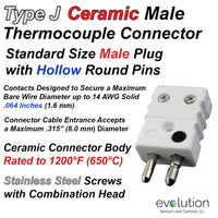 Type J Standard Size Ceramic Male Thermocouple Connectors