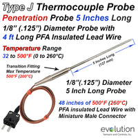 Type J Thermocouple Penetration Probe with Transition to Lead Wire