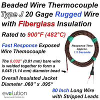 Glass Braid Insulated Thermocouple Type J 20 Gage 80