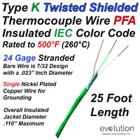 Type K IEC Color Code Thermocouple Wire Twisted Shielded 24S Gage