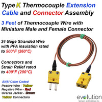 Type K Thermocouple Extension Cable with miniature connectors attached