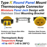 Type K Miniature Round Panel Jack Thermocouple Connector