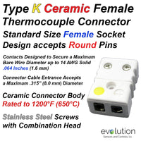 Type K Standard Size Female Ceramic Thermocouple Connector