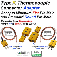 Type K Thermocouple Connector Adapter - Miniature Female to Standard Female