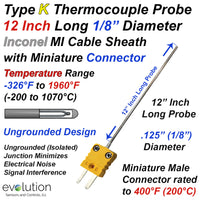 Inconel Thermocouple Probe Type K 1/8