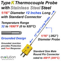 K Type Thermocouple Probe 1/16