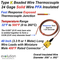 K Type Flexible Wire Style Thermocouple with Connector 