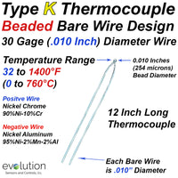 Type K Bare Wire Thermocouple with 30 Gage (.010