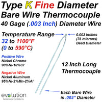 Type K Fine Diameter Bare Wire Thermocouple with 40 Gage (.003