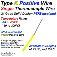Single Thermocouple Wire Type K Positive 24 Gage PTFE Insulated