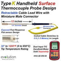 Type K Surface Thermocouple Probe 12 Inch Long Handheld Design