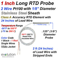 1 Inch Long 2 Wire Pt100 RTD Probe with 1/8
