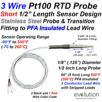 Short RTD Probe with Metal Transition to Lead Wire | 1/2