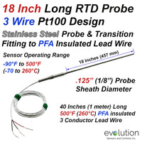 Long RTD Probe with Transition to Lead Wire 18 Inches x 1/8