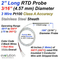 Short Length RTD Pt100 Probe -2 Inches Long 3/16