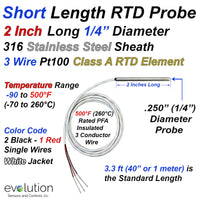 Short RTD Probe 3 Wire Pt100 2 Inch Length 1/4