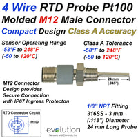 Compact RTD Probe M12 Connector 1/8 NPT Integral Fitting 1