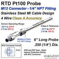 4 Wire RTD Probe M12 Connector 1/4