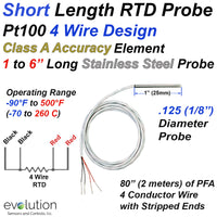  4 Wire Pt100 RTD Probe 1 to 6 Inches Long 1/8 Diameter Design