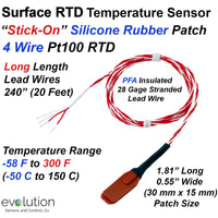 4 Wire Pt100 Silicone Rubber Surface RTD Sensor with 20 ft Long Leads