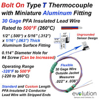 Bolt On Type T Surface Thermocouple with Miniature Aluminum Fitting  