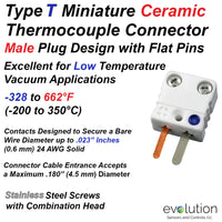 Type T Miniature Male Ceramic Thermocouple Connector