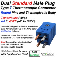 Type T Standard Size Dual Male Thermocouple Connector