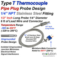 Type T Thermocouple Probe -  Pipe Plug Design