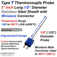 Type T Thermocouple Probe | 1/8
