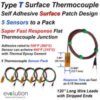 Surface Thermocouple 5 Pack Type T Fast Response 120