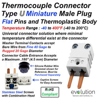 Type U Miniature Male Thermocouple Connector