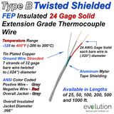 Type B Twisted Shielded 24 Gage Solid Thermocouple Wire FEP Insulated with Tin Plated Copper Ground Wire