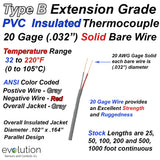 Type B Extension Grade Thermocouple Wire PVC Insulated 20 Gage Solid