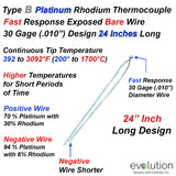 Type B Thermocouple Bare Wire Design - .010" Diameter 24 Inches Long