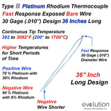 Type B Thermocouple .010" Diameter Bare Wire Design 36 Inches Long