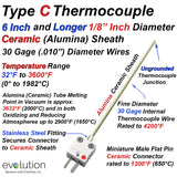 Type C Thermocouple 1/8" Diameter Ceramic Sheath Ungrounded with Miniature Ceramic Connector 
