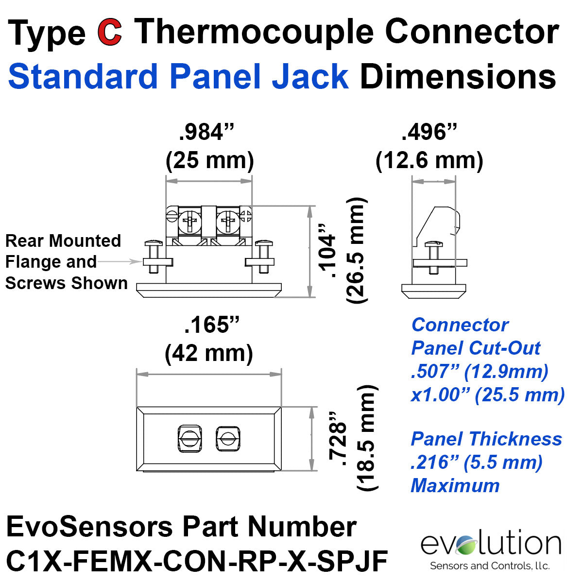 Type C Standard Size Panel Jack Female Connector | Evolution Sensors ...