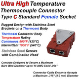 Type C Ultra High Temperature Thermocouple Connector - Standard Size Female