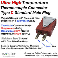 Ultra High Temperature Thermoset Thermocouple Connector Type C Standard Size Male