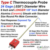 Type C Exposed Thermocouple Probe 24 Gage Wire and Standard Connector