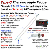 Type C Thermocouple - Bendable Design with Alumina (Ceramic) Insulators and 30 Gage (.010") Wire