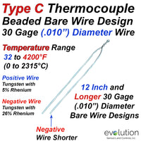 Type C Thermocouple - Beaded Bare Wire Design - 30 Gage (.010